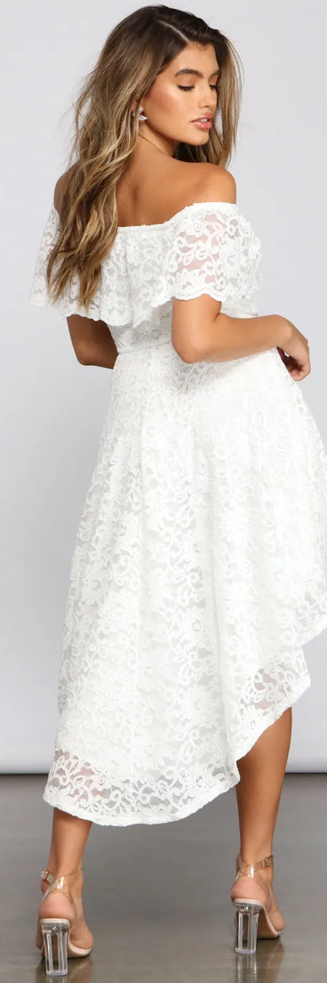 midi skater dresses A Lace Affair High Low Skater Dresses