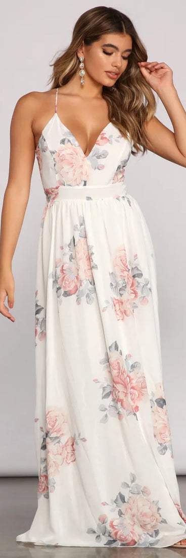 Forever Gorgeous Floral Chiffon Maxi Dress