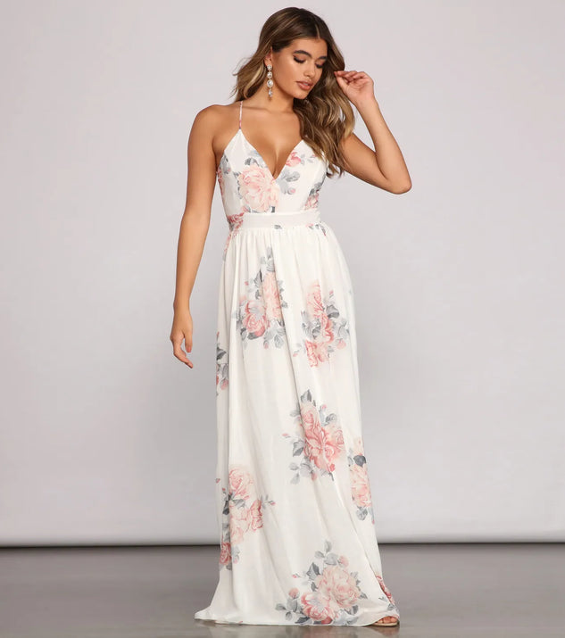 Forever Gorgeous Floral Chiffon Maxi Dress