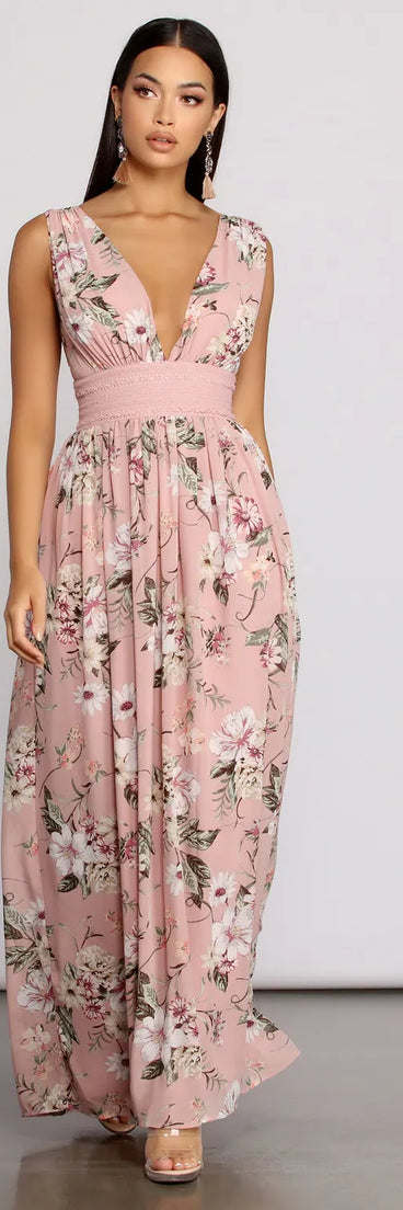 Floral Beauty Sleeveless Chiffon Maxi Dress