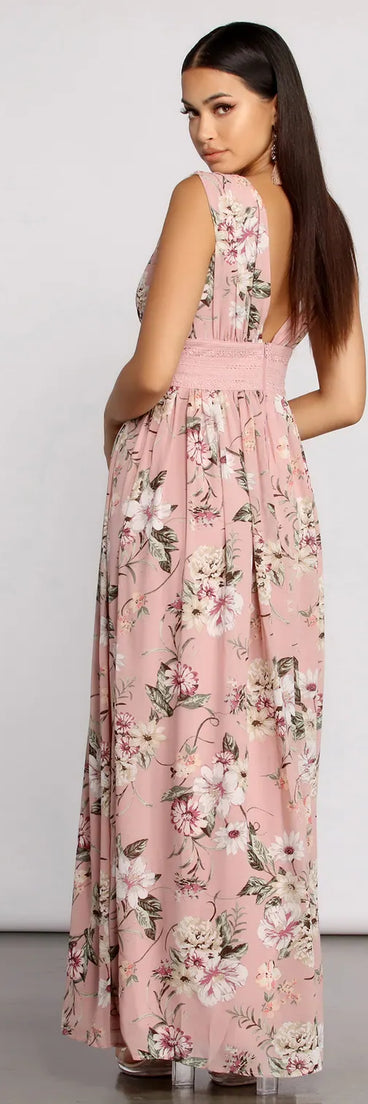 Floral Beauty Sleeveless Chiffon Maxi Dress