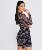 Burnout Floral Mock Neck Mini Dress