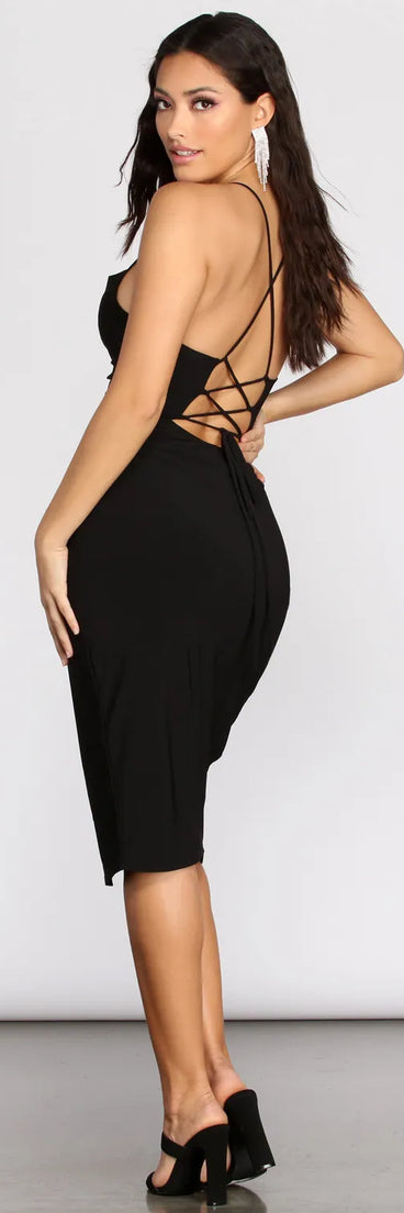 Touch Of Lace Cowl Neck Midi Dress