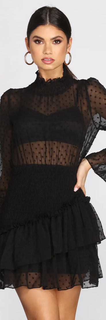 Mock Neck Chiffon Mini Dress