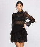 Mock Neck Chiffon Mini Dress