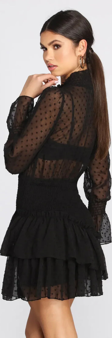 Mock Neck Chiffon Mini Dress