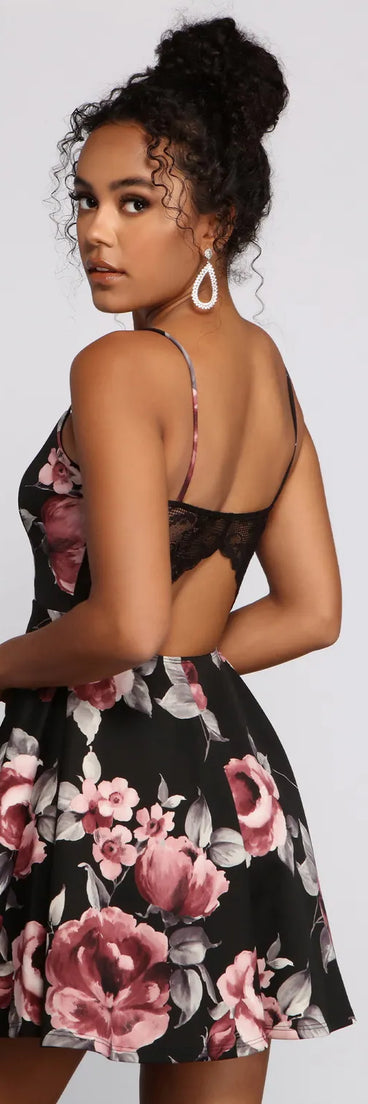Stunning Florals Scuba and Lace Skater Dress