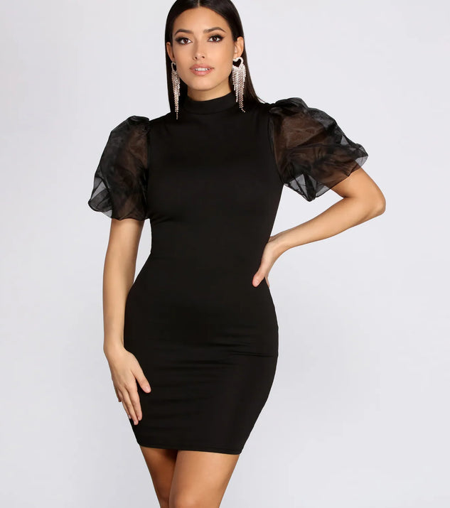 Organza Puff Sleeve Mini Dress