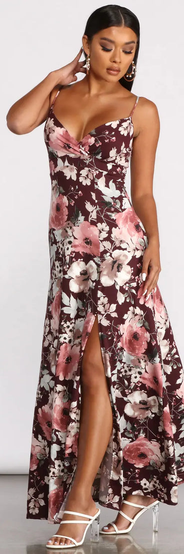 High Slit Floral Knit Maxi Dress