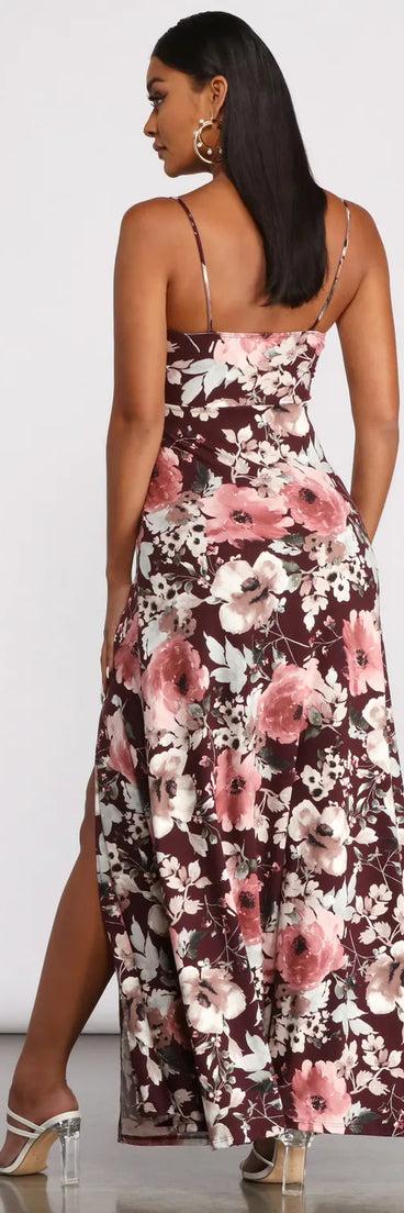 High Slit Floral Knit Maxi Dress