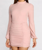 Ruched And Ready Mock Neck Mini Dress