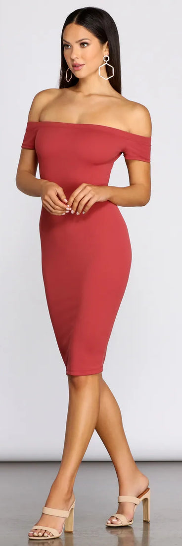 Brush It Off Shoulder Crepe Midi Dress