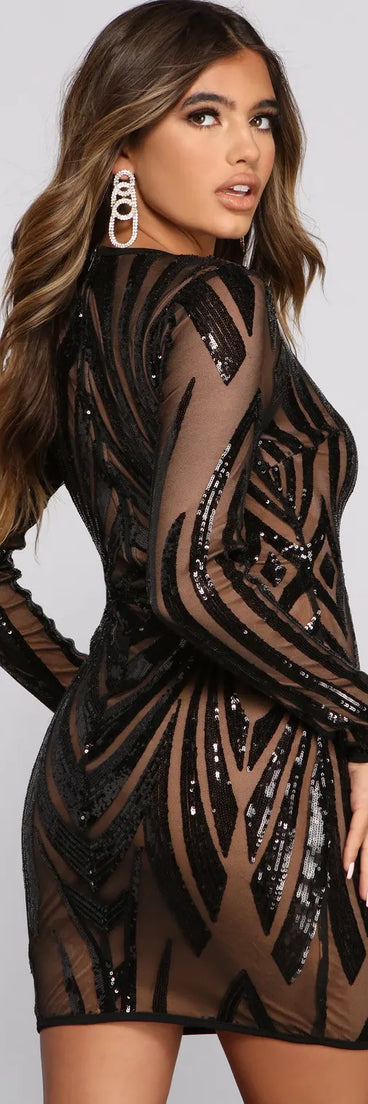 Sequin Beauty Long Sleeve Mini Dress