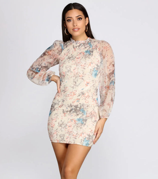 Beautiful Blooms Chiffon Smocked Mini Dress