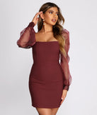 Sheer Organza Puff Sleeve Square Neck Mini Dress