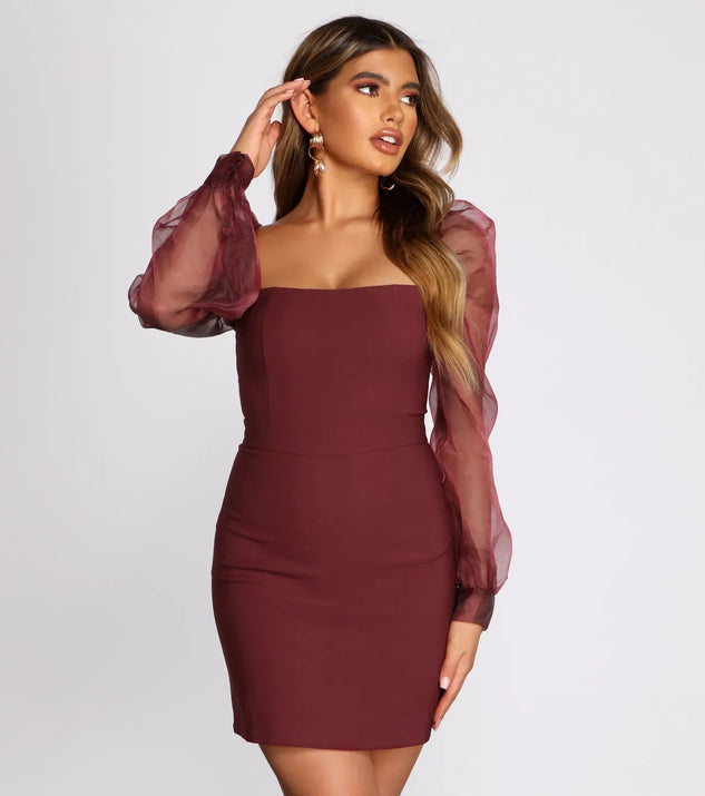 Sheer Organza Puff Sleeve Square Neck Mini Dress