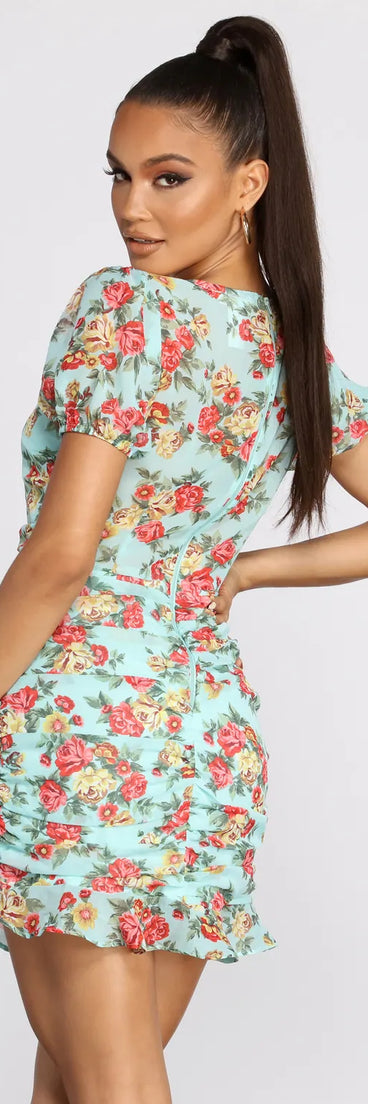 Flower Power Puff Sleeve Mini Dress