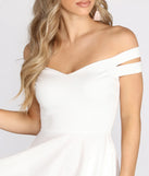 Give It A Spin Off Shoulder Pleated Skater Dress