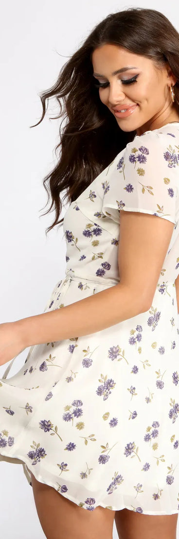 Romantic Blooms Floral Chiffon Wrap Mini Dress