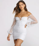 Off The Shoulder Ruched Dotted Mini Dress