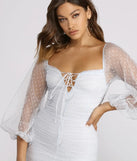 Off The Shoulder Ruched Dotted Mini Dress