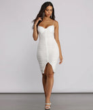 Hook and Eye Mesh Ruched Midi Dress