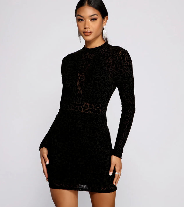 Sultry And Stylish Flocked Mesh Mini Dress