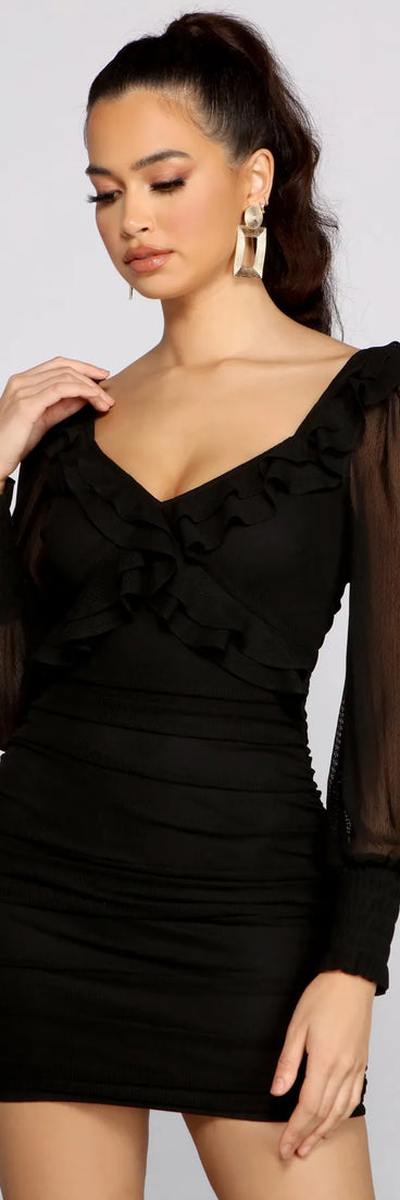 Romantic Ruffle Detail Mesh Bodycon Dress