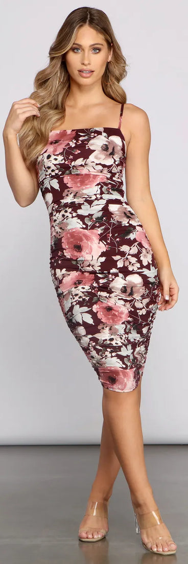 Beautiful Bloom Ruched Midi Dress