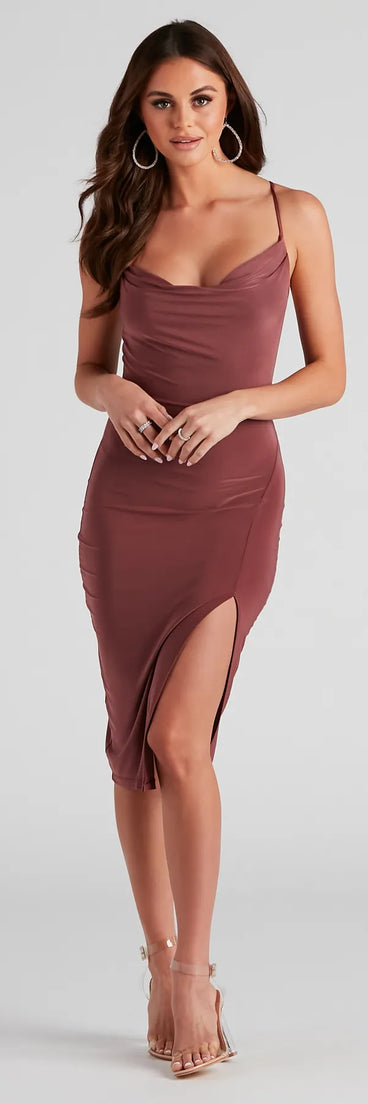 Moment of Glam Cowl Neck Midi Dress