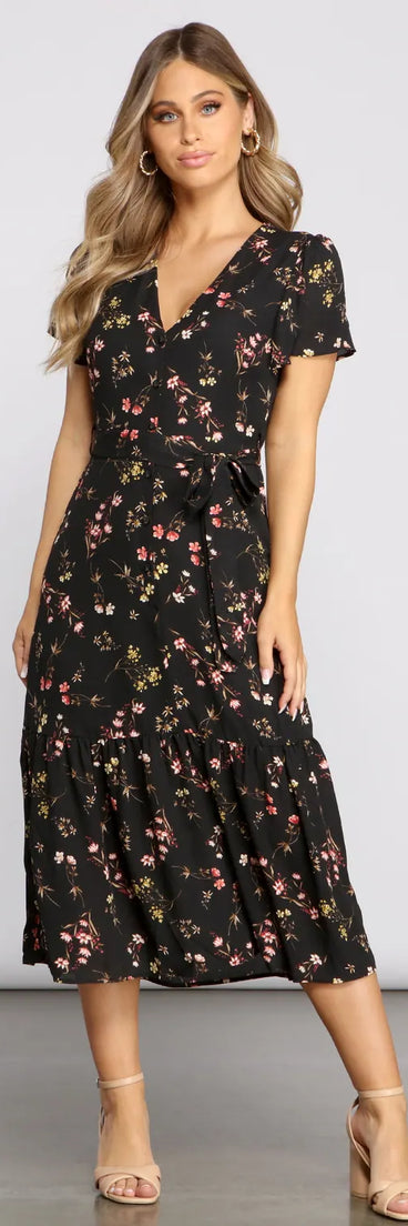 Sweet And Chic Ditsy Floral Midi Dress