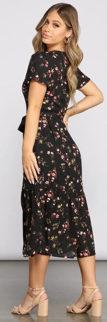 Sweet And Chic Ditsy Floral Midi Dress