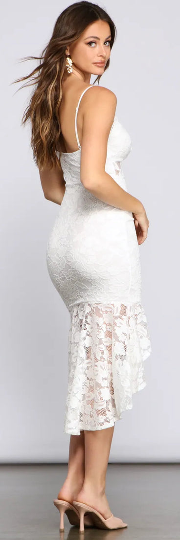 Alluring Beauty Sheer Lace Midi Dress