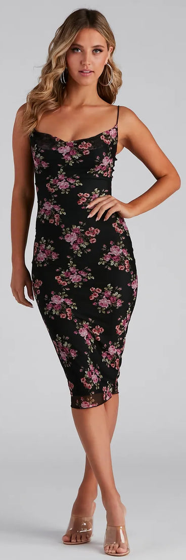 Romantic Vibes Floral Mesh Midi Dress