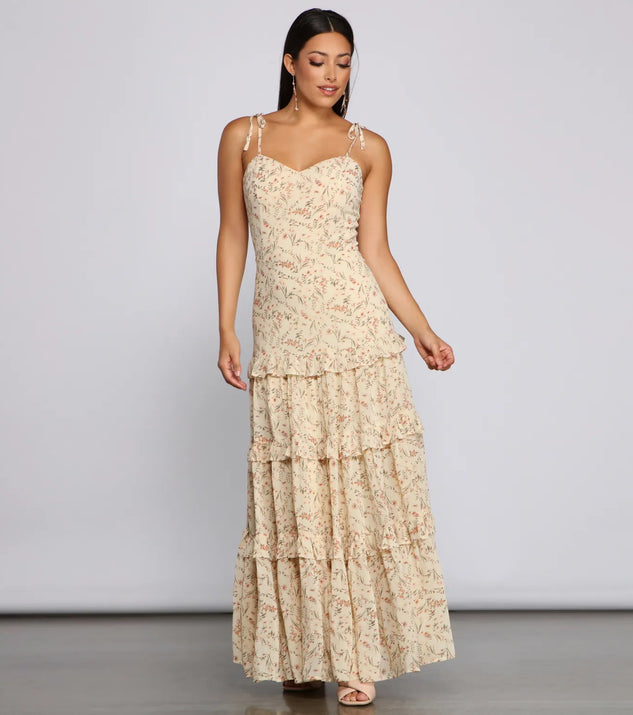 swept away floral chiffon maxi dress Swept Away Floral Ruffled Maxi Dress