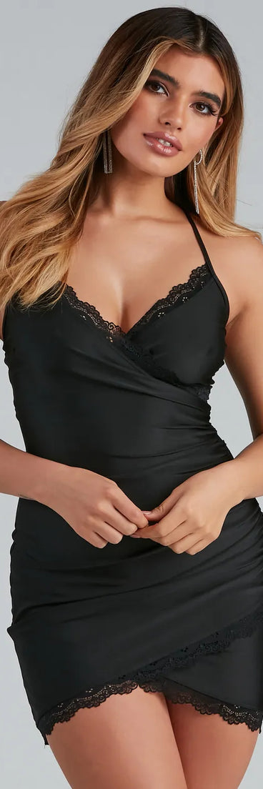 Wrapped In Lace Asymmetrical Mini Dress