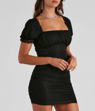 Major Flirt Swiss Dot Ruched Mini Dress