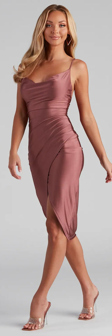 Holiday Chic Cowl Neck Wrap Midi Dress