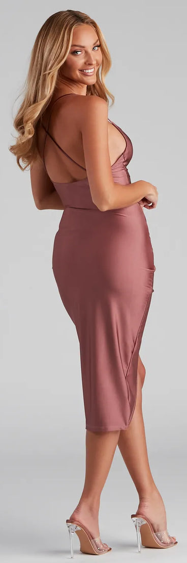 Holiday Chic Cowl Neck Wrap Midi Dress