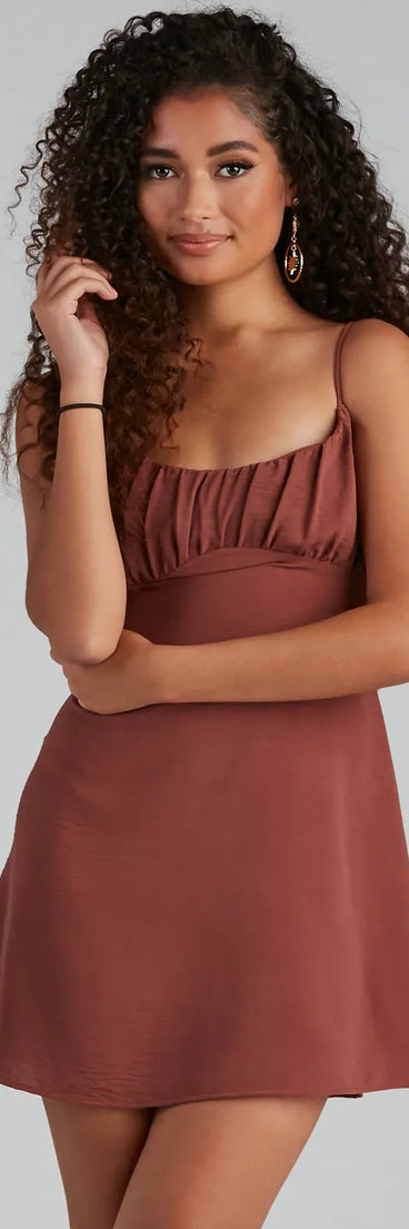 Weekend Vacay Satin Ruched Tie-Back Dress