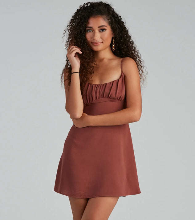 Weekend Vacay Satin Ruched Tie-Back Dress