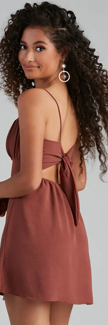 Weekend Vacay Satin Ruched Tie-Back Dress