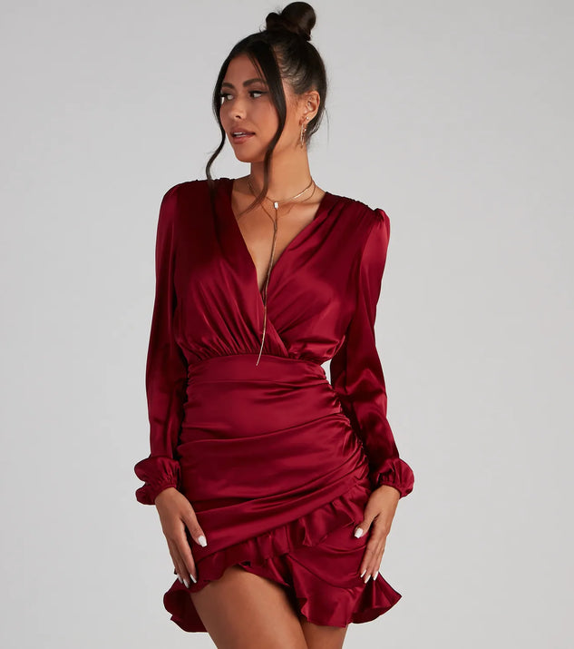 Ruffle Romance Satin Mini Dress