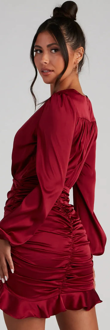 Ruffle Romance Satin Mini Dress