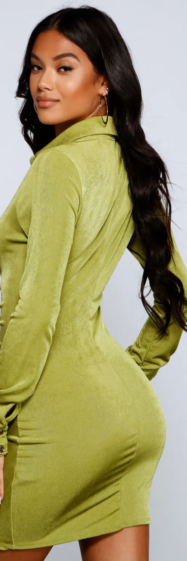 Crazy About Ruche Collared Mini Dress