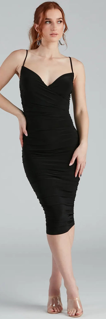 Unforgettable Glam Ruched Midi Dress