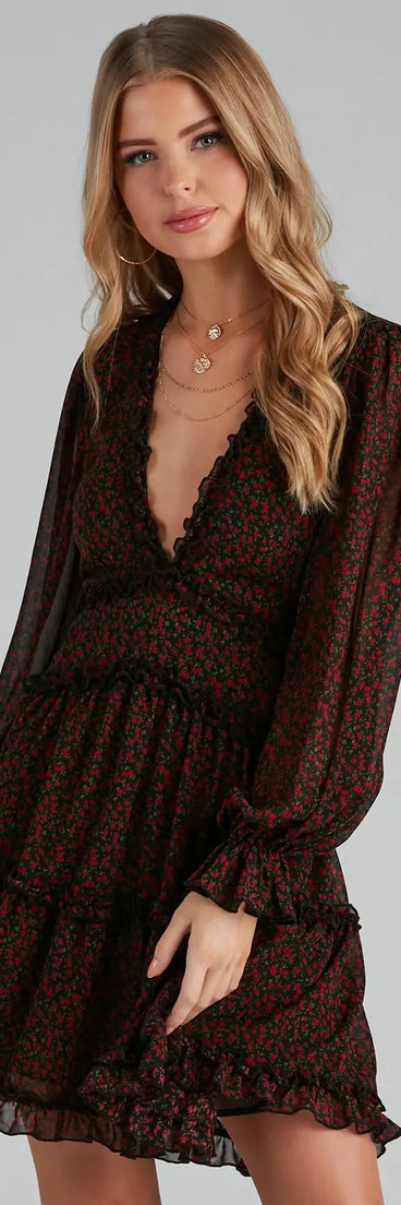 Plucking Roses Chiffon Peasant Dress