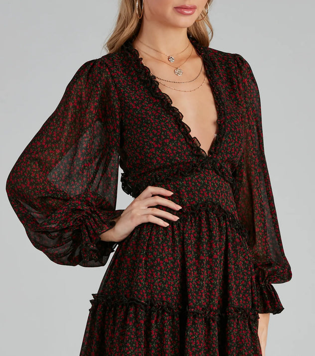 Plucking Roses Chiffon Peasant Dress | Windsor