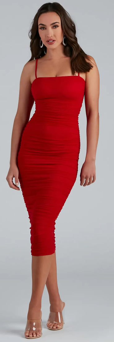Sound The Alarm Ruched Midi Dress