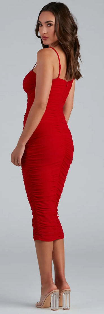 Sound The Alarm Ruched Midi Dress